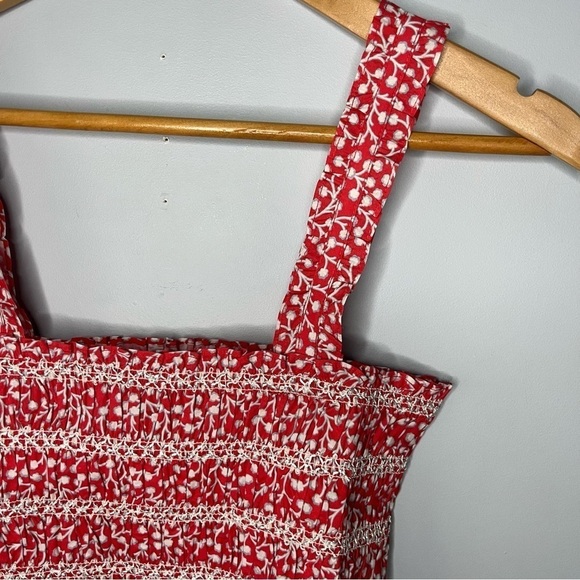 French Connection Smocked Hibiscus Multi Red Organic Cotton Tank Top Sz 6 NWT - Picture 4 of 16